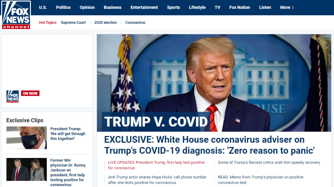  福克斯新闻网首页版面截图
