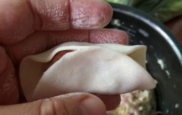 5, 对折,捏出饺子的好看褶子.