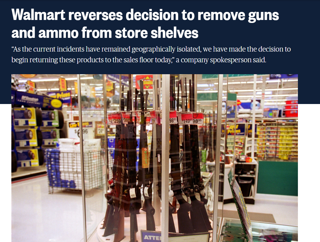 费城骚乱后，沃尔玛撤销下架枪械弹药决定