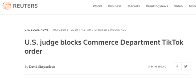 美国法官阻止美商务部TikTok禁令