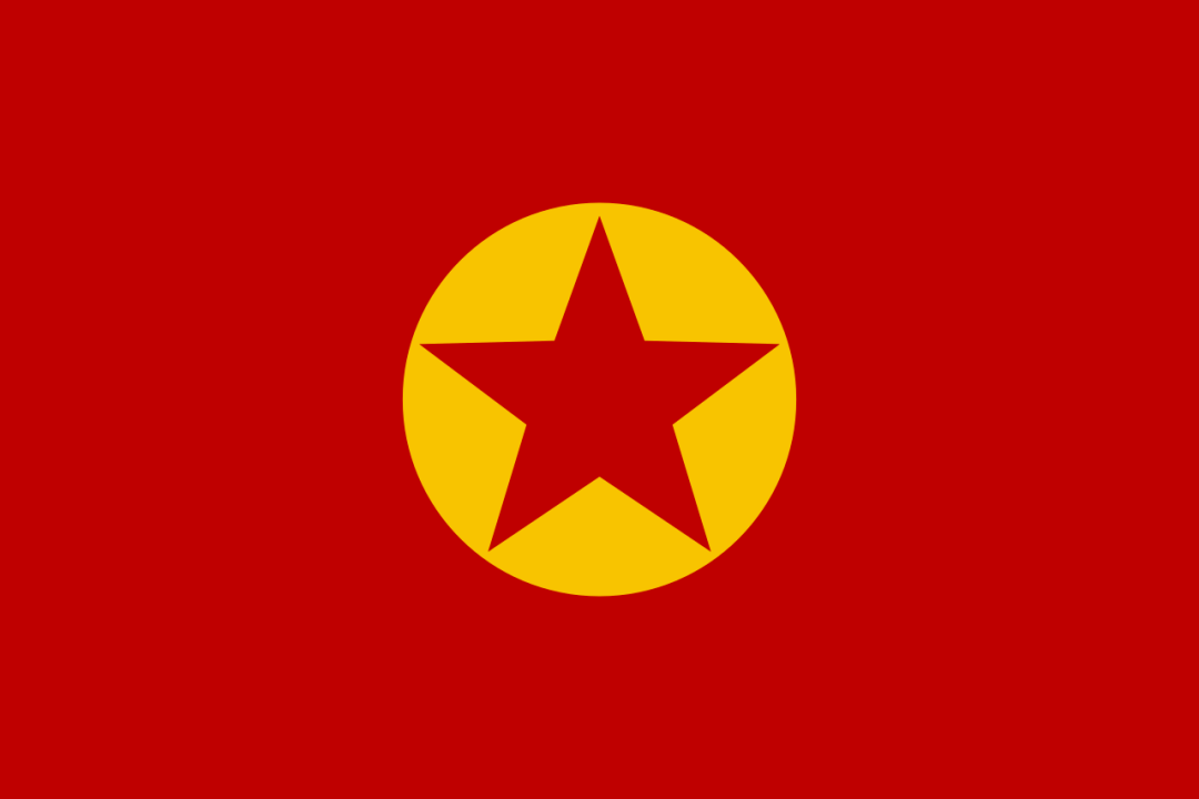 红色代表革命,黄色代表中国人(黄种人),锤和镰刀代表工农联盟,齿轮