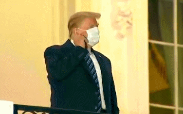 特朗普返回白宫后脱去口罩 视频截图