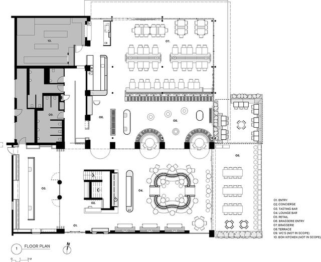 平,立面图:▽空间细节:▽餐厅区:这些设计在向chandon酒庄法式传统