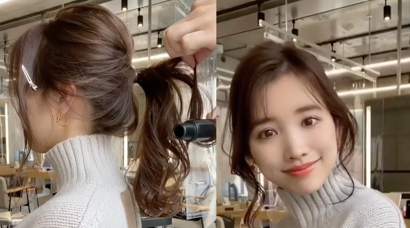 日系杂志风蓬松卷发马尾教程