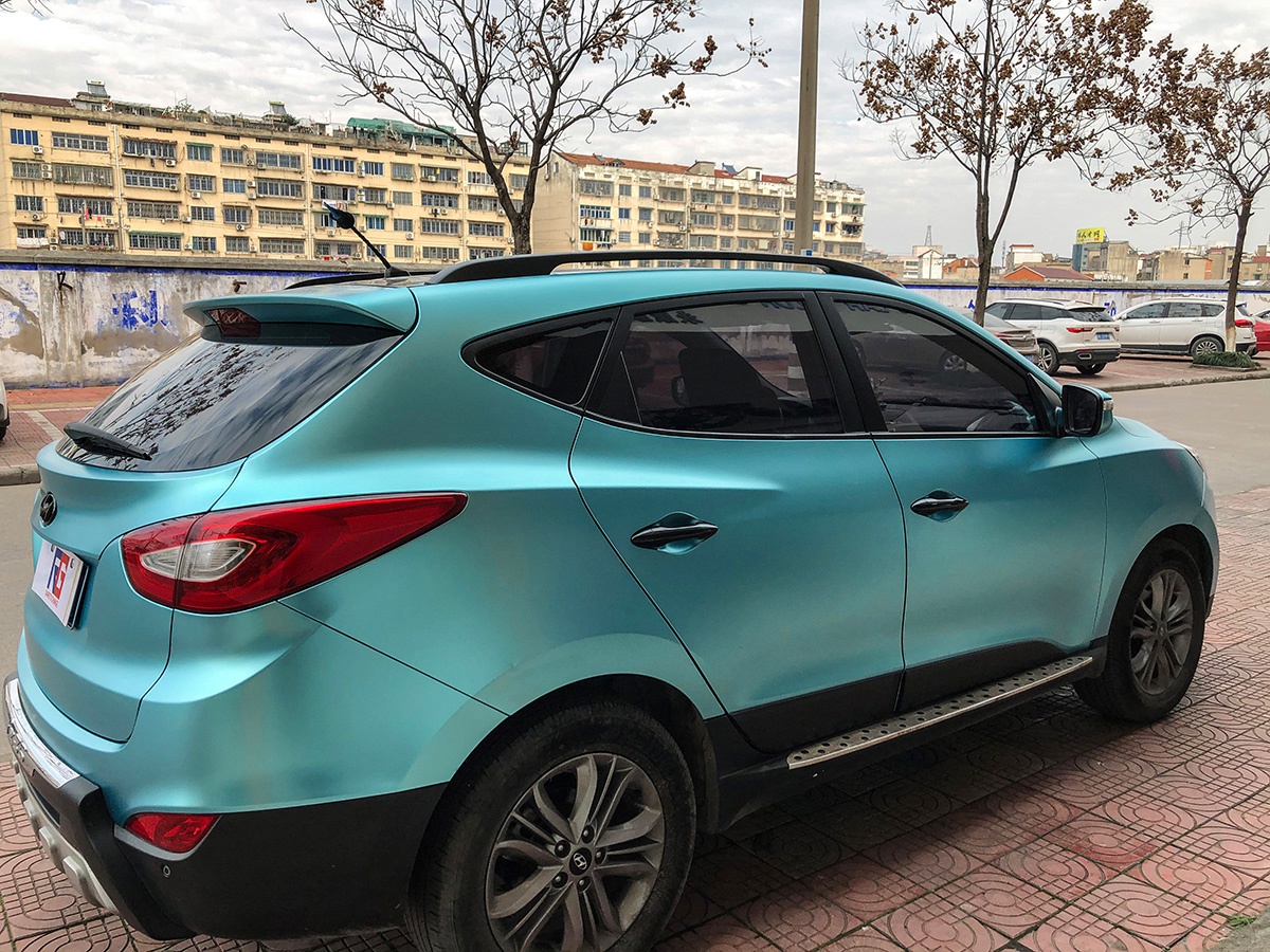 北京现代ix35车身改色电光湖水蓝rg瑞集改色膜浙江永康