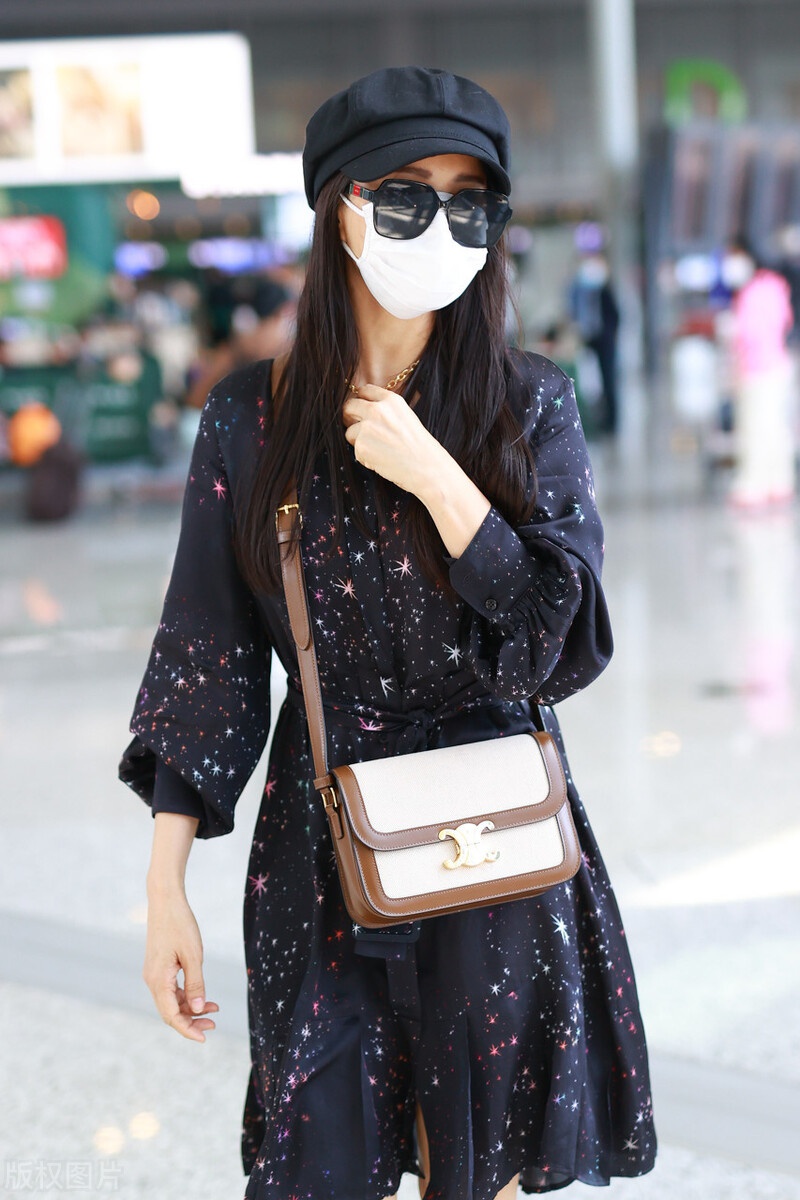 伊能静一身靛蓝碎花连衣裙现身机场,与粉丝热情挥手,温柔有魅力