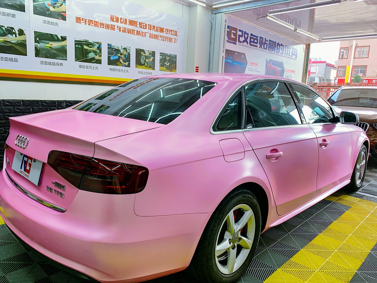奥迪a4l车身改色电光樱花粉 rg瑞集改色膜福建龙岩
