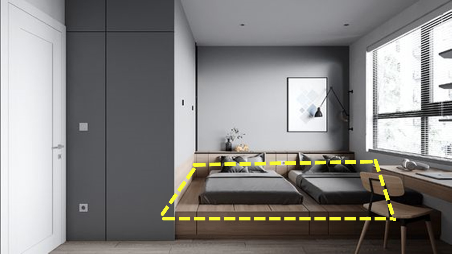 请师傅抬高地面25公分打张地台搞定2张床毫不逊色上下铺