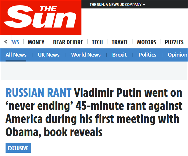 奥巴马新书爆料：首次会面时，普京当面怒斥美国45分钟