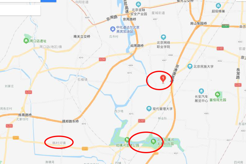 还是看地图吧:我相信,很多人对这三个地儿都不熟悉,窦店还好一些,可韩