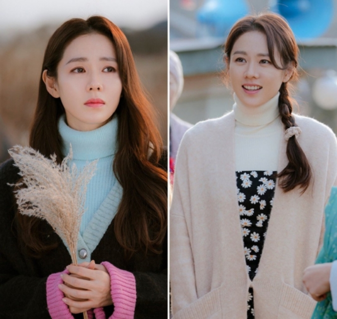 在搭配毛衣时,孙艺珍除了成熟风的侧分长卷发,还有单边麻花辫,在不