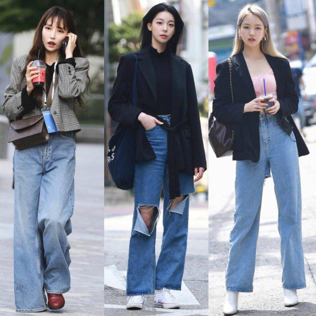 首尔街拍,韩国女孩的牛仔日常穿搭指南,时髦有型