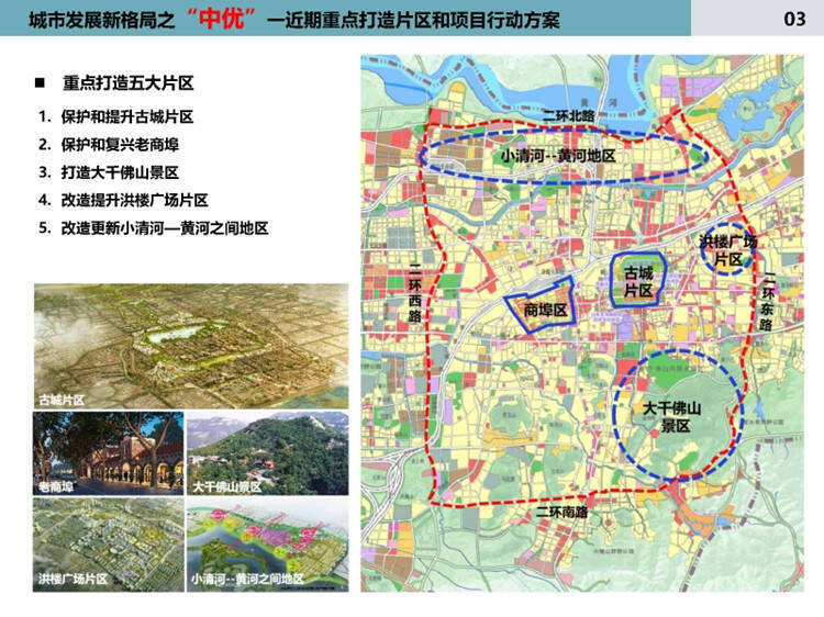 提升古城区,复兴老商埠,千佛山创建5a,打造泺口古镇.