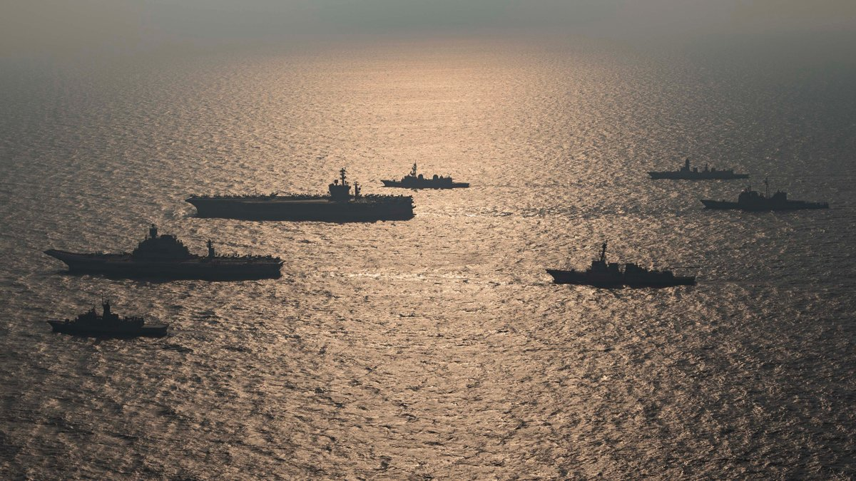 美日澳印四国海军合影 图源:美国太平洋舰队