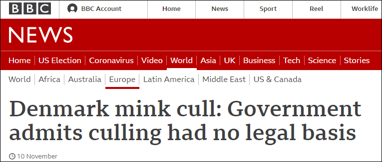 BBC:丹麦政府承认扑杀貂没有法律依据