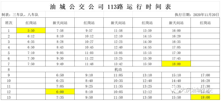 注意油城公交调整12路113路运行时间