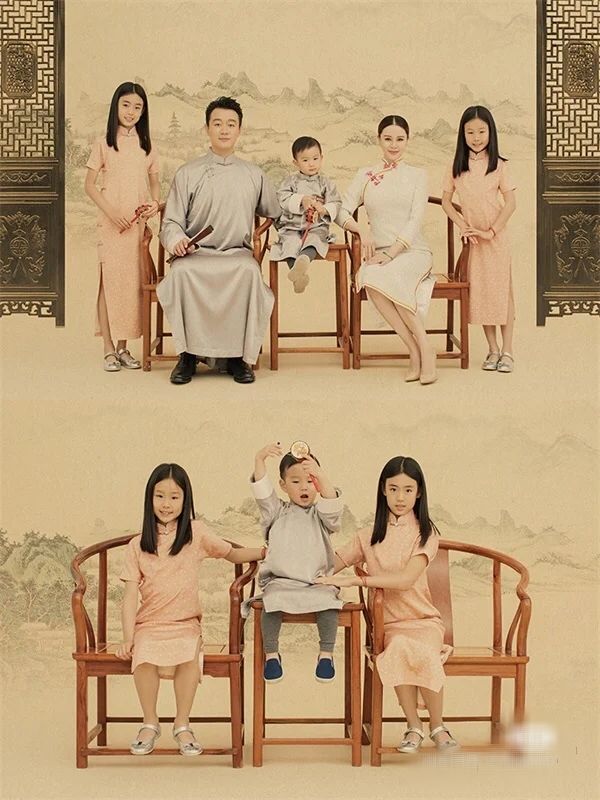 佟大为民国风全家福曝光父子俩穿长褂母女三人着旗袍超养眼