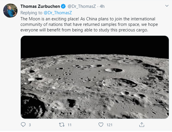 NASA副署长托马斯·祖布臣推特截图