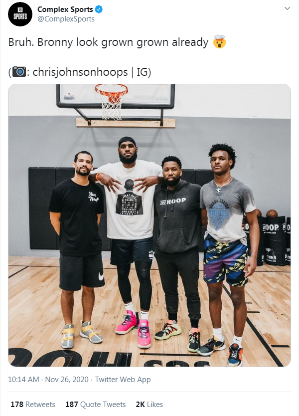 天赋满满高中布朗尼迅速成长身高直逼詹姆斯父子同场真有戏