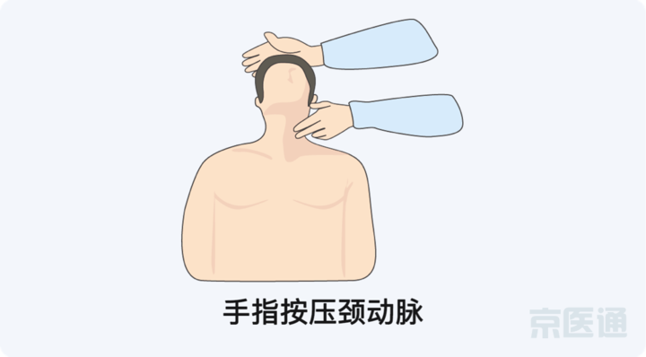 判断方法:用手指按压触摸颈动脉(男性喉结位置两旁的血管),感觉不到