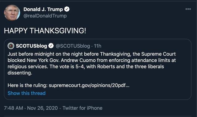 5 Vs 4 最高法院禁止纽约州限制宗教集会 库莫 纽约州 新浪新闻