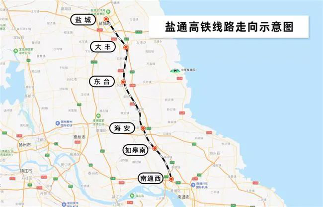 △盐通高铁线路走向示意图 图片来源：长三角铁路 殷超 制图