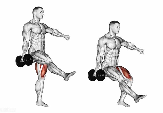 蹲在他的胸前squatson his chest   动作2,哑铃单腿深蹲   左右各