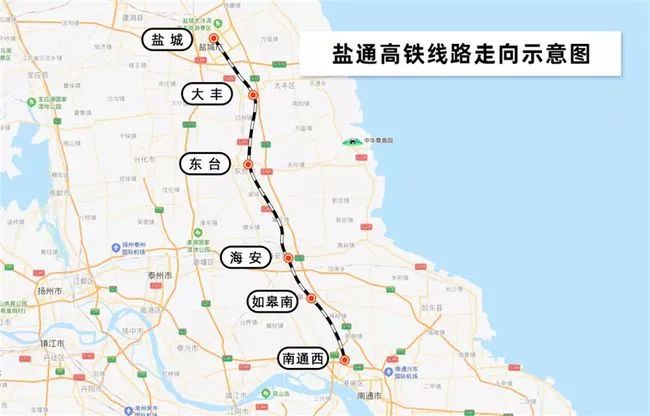 盐通高铁线路走向示意图 图片来源：长三角铁路 殷超 制图