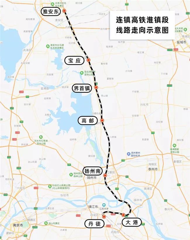 连镇高铁淮镇段线路走向示意图 来源：中国铁路上海局集团有限公司