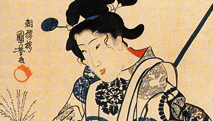 上图为浮世绘大师歌川国芳为千代尼所作画像(局部).