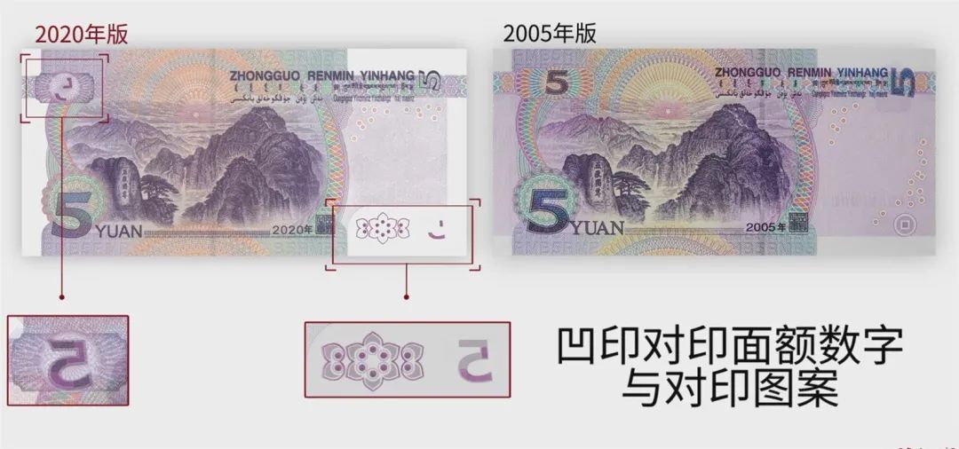 左上角和右下角局部图案调整为凹印对印面额数字与凹印对印图案