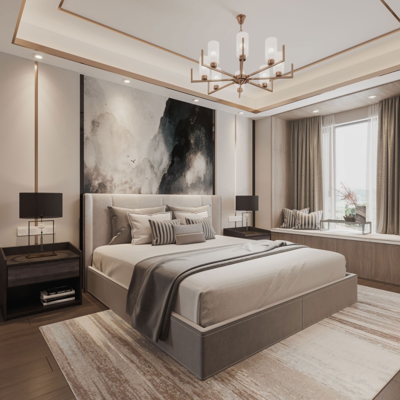 国控碧桂园天澜140平卧室新中式效果图