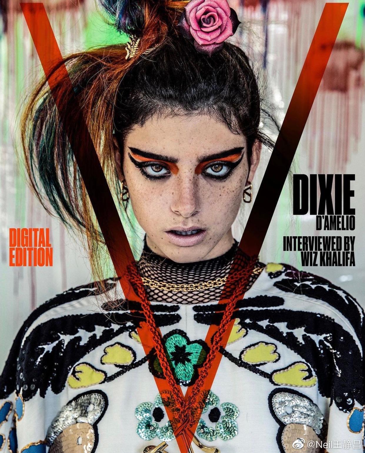 tiktok上很红的博主dixie damelio登上《v》