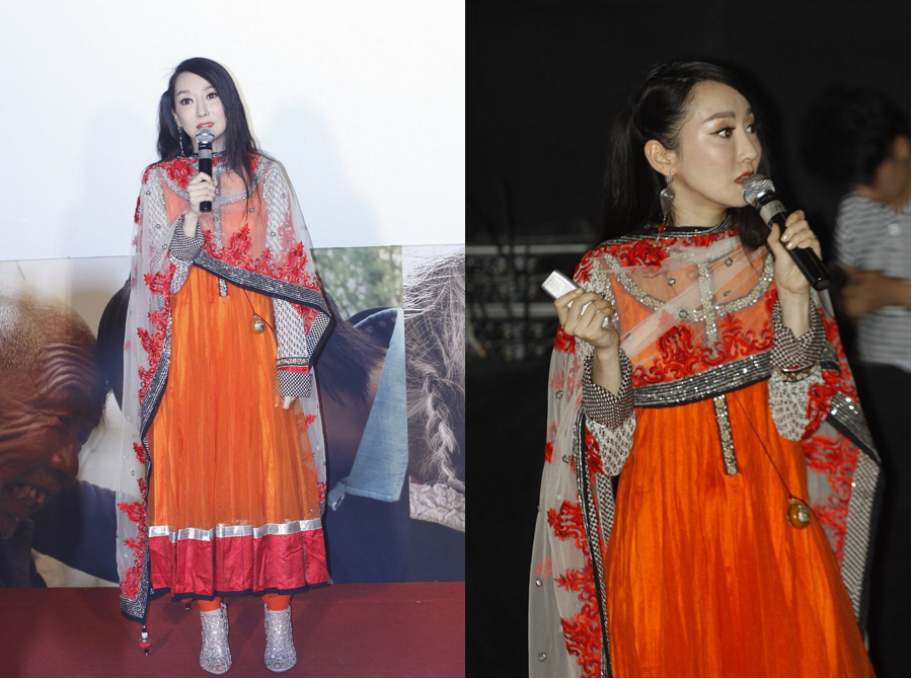 萨顶顶这打扮一看就是艺术家,颜色花花绿绿,也就她穿着挺好看|印花|萨