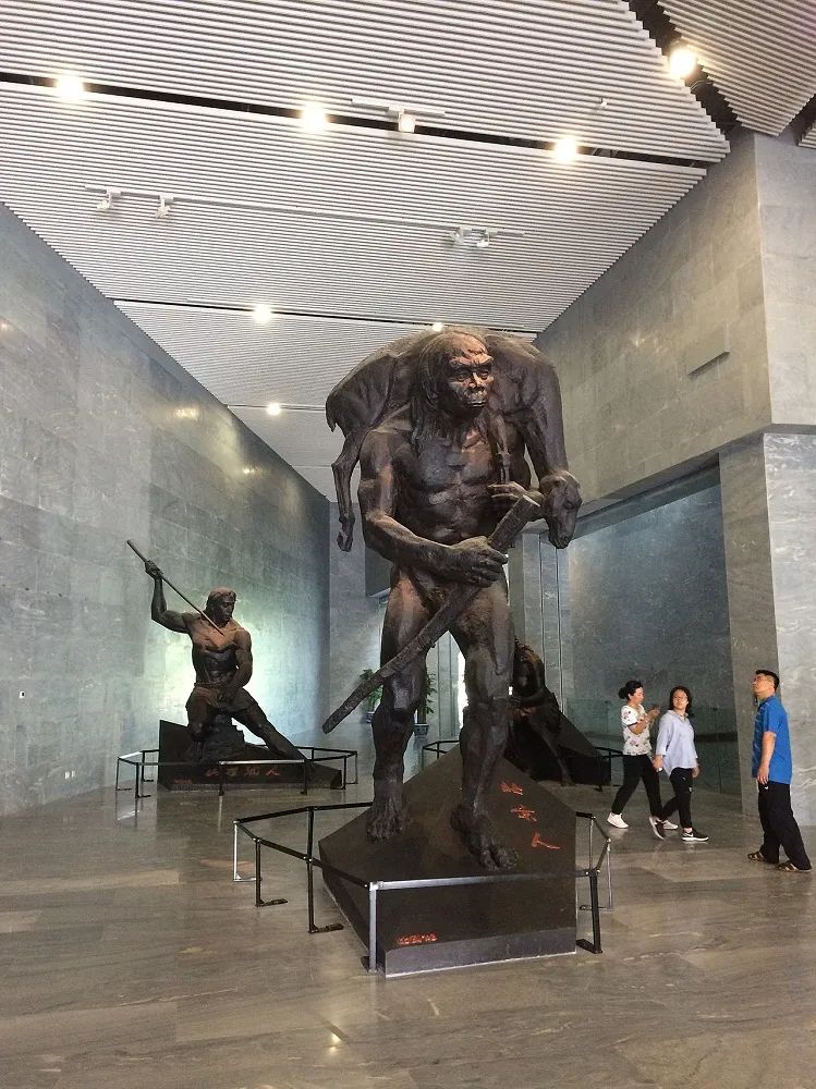 周口店遗址博物馆里的北京猿人全身雕塑.