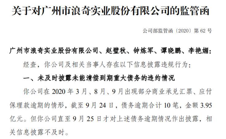 深交所监管函直指广州浪奇"四宗罪" 点名年审机构