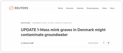 150万只遭扑杀水貂被掩埋后 丹麦政府：可能已污染地下水