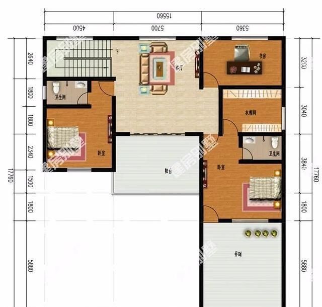 户型一:15.56×17.