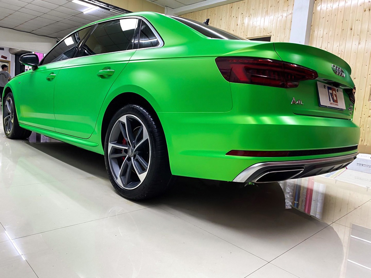 奥迪a4l车身改色电光苹果绿rg瑞集改色膜宁波江北