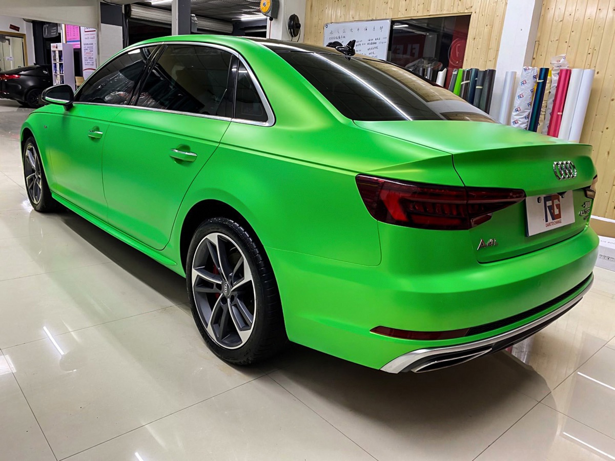 奥迪a4l车身改色电光苹果绿rg瑞集改色膜宁波江北