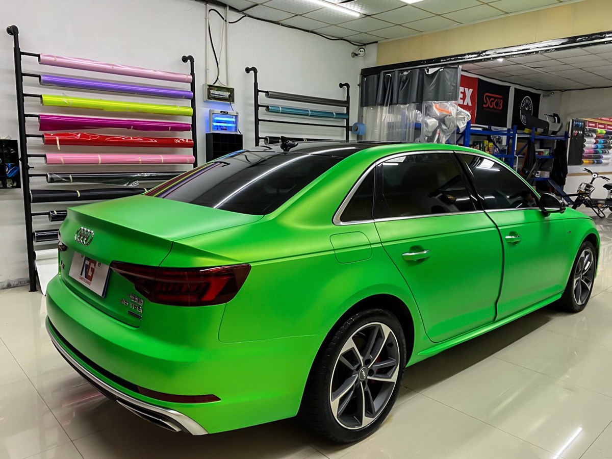 奥迪a4l车身改色电光苹果绿rg瑞集改色膜宁波江北