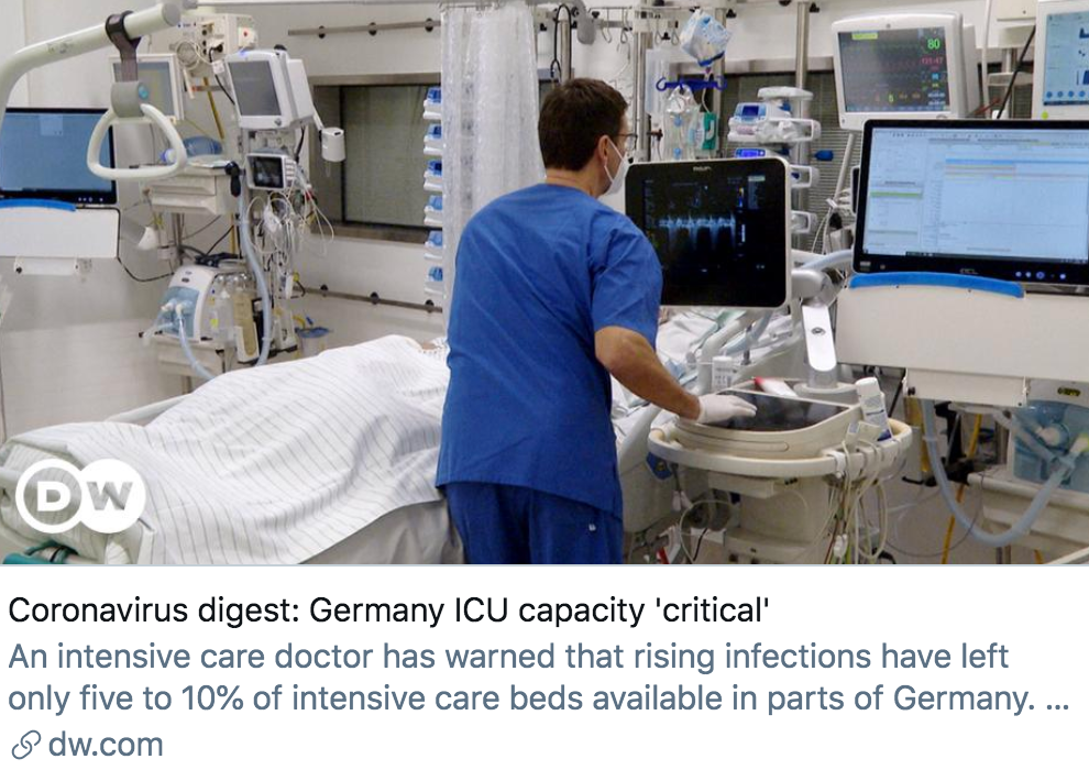 德国重症监护病床数量已处于“危急”水平。/德国之声报道截图