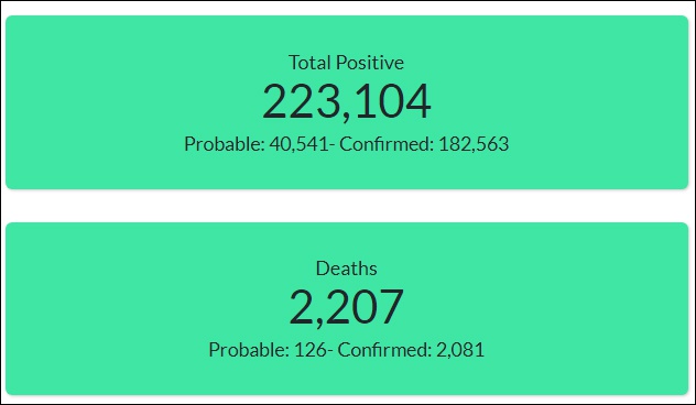 肯塔基州截至13日累计确诊与死亡病例，该州州长称，65%的死亡出现在养老院 截图：肯塔基州卫生部