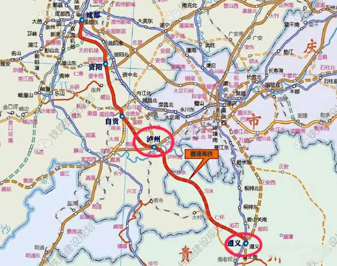 正文    泸遵高铁北端通过川南城际铁路,成自高铁与成都和西安等地