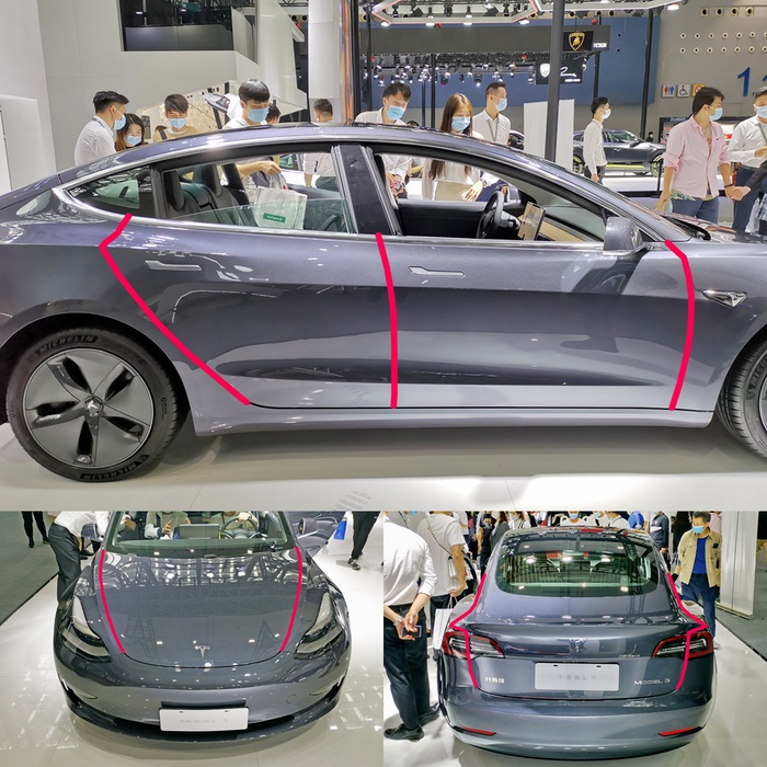 本次测量选择的位置是车辆的四门两盖的接缝，如示意图所示。接缝位置如果有镀铬饰条或者塑料饰板，那么它们之间的间隙也同样列入测量范围，综合考量钣金件和外购件的制造精度、匹配精度。