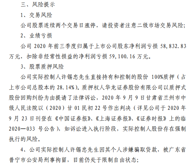 两连板三峡新材：实控人仍处限制自由状态，公司前三季度亏损近6亿