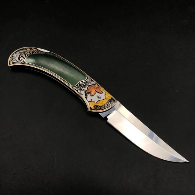 刀柄毫厘,雕技灵怪哉——大师级雕刻碧玉柄艺术折刀|折刀|刀柄|碧玉