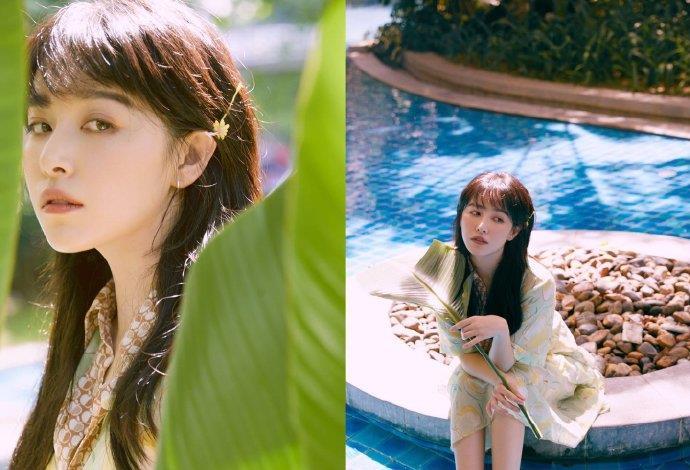 阚清子泳池透明大片,少女感和女人味兼具