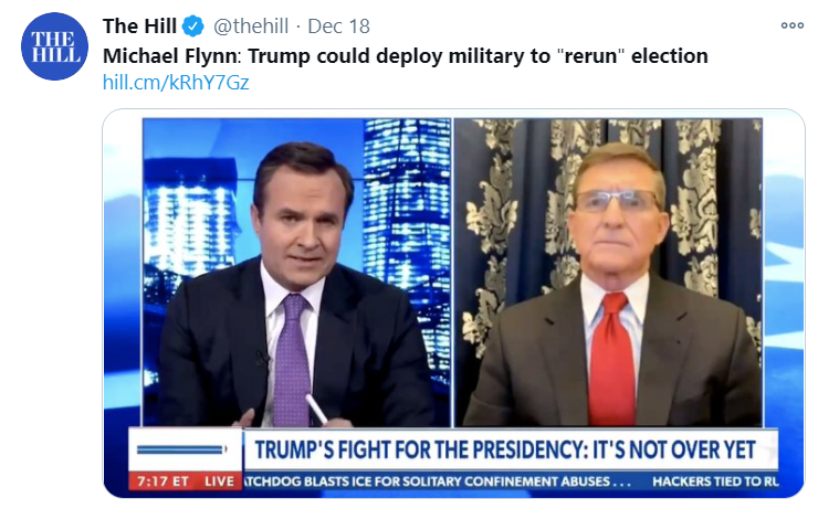 弗林提出特朗普可以动用军事力量重新选举。/《国会山报》报道截图