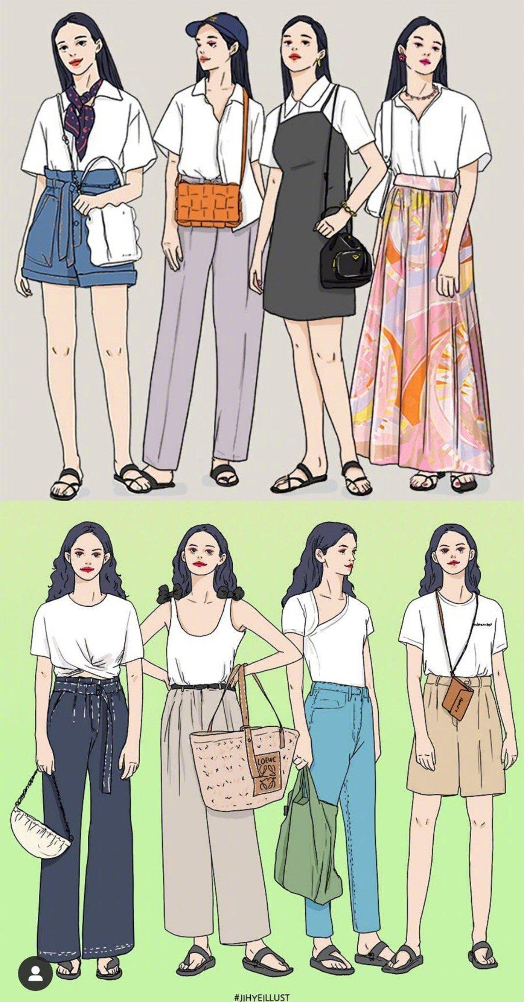 韩国插画家jihyeillust手绘穿搭合集参考